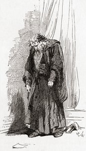 Una escena de la obra de William Shakespeare El Mercader de Venecia, Acto IV, Escena 1, Shylock: Les ruego, déjenme irme de aquí. No me siento bien, de Las Obras de William Shakespeare, publicado 1896